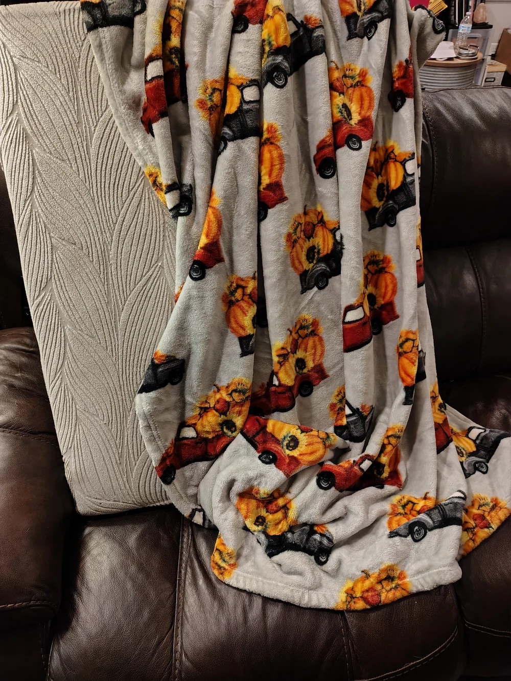 Cozy Kids Pajama Blanket with Red And Black Truck & Sunflower Pumpkin 60